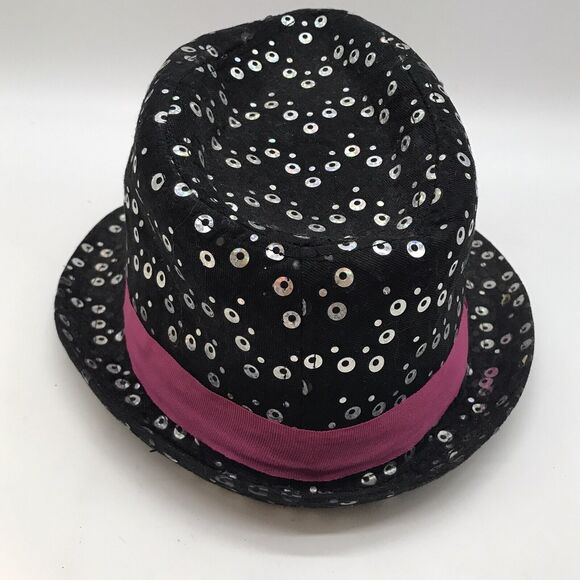 Hello Kitty Fedora Hat Sanrio Girls OSFM Black & Pink Sequins Bucket Headwear - Picture 5 of 8